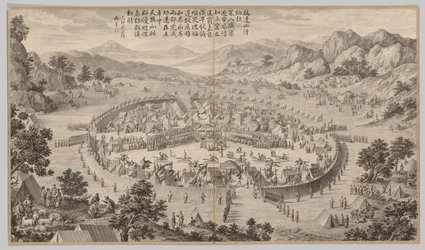 Khan of Bada Shan presenterar hyllning: från Battle Scenes of the Quelling of Rebelling in the Western Regions, with Imperial Poems