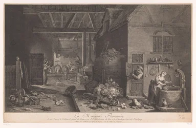 Interiör av en bondgård La Ménagere Flamande (titel på objekt)