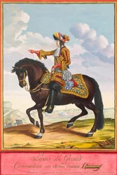 Porträtt av Ludvig XIV till häst i slaget vid Cambrai, andra hälften av 1600-talet.