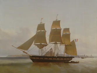 Tremastad båt i Le Havres hamn, 1846