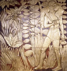 Fyra lackerade och förgyllda träpaneler från "La Chase", ca 1935-1949