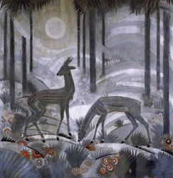 Two Deer in a Forest, c.1929 (lackerad träpanel)