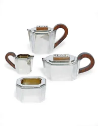 Teservis, ca 1930 (silver och rosenträ)