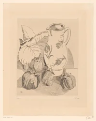 Stilleben med jordgubbar och kanna les fraises