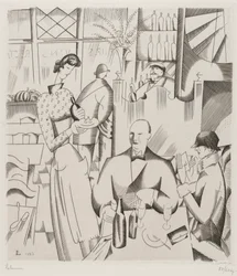 Middag på Bisto (Le diner chez le bistrot), 1923 (gravyr på vävt papper)