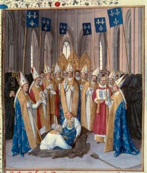 Begravning av kung Filip IV the Bel (1268-1314) vid Basilica Saint Denis Miniature hämtad från "The Chronicles of Saint Denis"" av Jean Fouquet (1420-1481) 1400-talet. Paris, B.N.