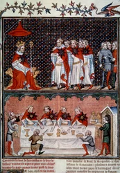 Institution of the Order of the Star av Jean le Bon (1319-1364) och bankett 1352 Miniatyr från "" Les grandes chronicles de France"" av Jean Fouquet (1420-1481) 1455-1460 Paris, B.N.
