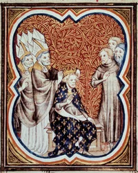 Le corre du roi Louis VI dit le Gros (1081-1137) Miniatyr hämtad från "Les grandes chronicles de France"" av Jean Fouquet (1420-1481) 1400-talets Paris, B.N.