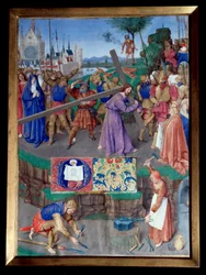 Portage de croix Miniature hämtad från "" The Book of Hours of Etienne Chevalier"" av Jean Fouquet (1420-1477/1481)