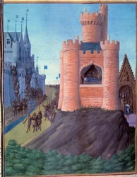 Belägringen av Avignon (1226). Ludvig VIII:s död. Den helige Ludvigs (Ludvig IX) kröning. Miniatyr i "Grandes Chroniques de France" (251v)