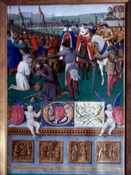 Saint James the Major Miniaturens martyrskap hämtat från "The Book of Hours of Etienne Chevalier" av Jean Fouquet (1420-1477/1481)