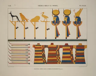 Vapen och tecken, Thebe, Biban-el-Molouk, illustration från "Monument of Egypt and Nubia, 1845