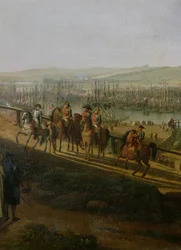 Napoleon Bonaparte (1769-1821) Besöker lägret i Boulogne i juli 1804, detalj av Napoleon och flottiljen, 1806