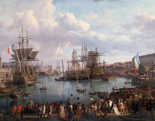 Vy över hamnen i Brest på 1700-talet Detalj. Målning av Jean-Francois Hue (1751-1823) 1700-talet