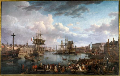 Utsikt över hamnen i Brest på 1700-talet Målning av Jean-Francois Hue (1751-1823) 1700-talet