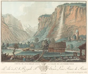 Staubbach Falls, i Lauterbrunnen Valley Falls vid Staubbach..., förmodligen 1776.