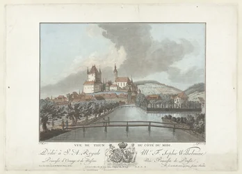 Gezicht op Thun Utsikt över Thun från södra sidan (titel på objekt) Anmärkningsvärd utsikt över bergen i Schweiz (serietitel)