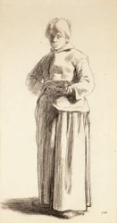 En stående kvinna som håller en kopp, ca 1852-56