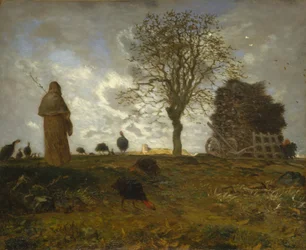 Höstlandskap med en flock kalkoner