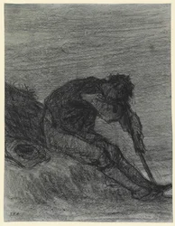 The Tired Haymaker (svart krita på papper)