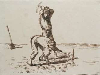 Två bönder som grävde med hackor, c1844-1846