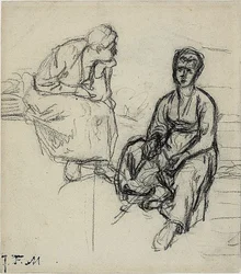 Två studier av en sittande bondekvinna (recto); Studie av en ung flicka som bär en hatt (verso)