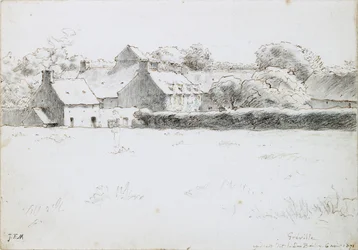 Utsikt över gårdsbyggnader över en åker, 6 augusti 1871