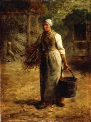 Kvinna som bär ved och en hink, ca 1858-60