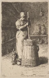 Kvinna som kärnar smör, 1855-56