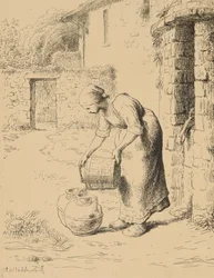 Woman Emptying a Bucket, 1862 (cliché verre)