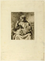 Kvinna Matar Hennes Barn