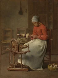 Kvinna som spinner, ca 1855-60