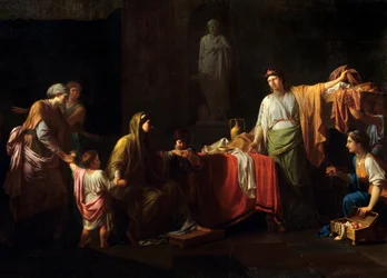 Detalj av: Cornelie (189 - 110 f.Kr.) mor till Gracques - Tiberius Sempronius Gracchus och hans bror Caius Sempronius Gracchus med smeknamnet Gracques, romerska statsmän - Målning av Jean Francois Peyron (1744-1814)