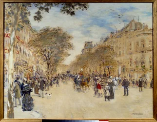 Belle epoque: "" Utsikt över paviljongen i Hannover och Boulevard des Italians i Paris"" Målning av Jean Francois Raffaelli (1850-1924) Början av 1900-talet sön. 0,66x0,82 m Rouen, Musee des Beaux Arts