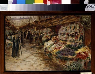 Blomstermarknad. Målning av Jean Francois Raffaelli (1850-1924)
