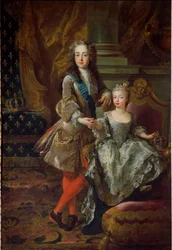 Porträtt av kung Ludvig XV (1710-1774) och hans fästmö Maria Anna Viktoria av Spanien (1718-1781), dotter till Filip V av Spanien. Målning av Jean François de Troy (1679-1752), omkring 1724, Florens, Palazzo Pitti