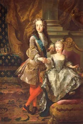 Porträtt av Ludvig XV av Frankrike (Versailles 1710-1774) med Mariana Victoria av Spanien, Spaniens infantinna (Madrid)