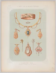 Smyckesdesigner i guld och roséguld, 1879.