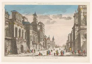 Utsikt över en gata mot havet i Neapel La grande rue de Naples (titel på objekt)