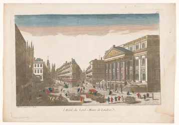 Utsikt över Mansion House i London l´Hôtel du Lord = Maire de Londre (titel på objekt)