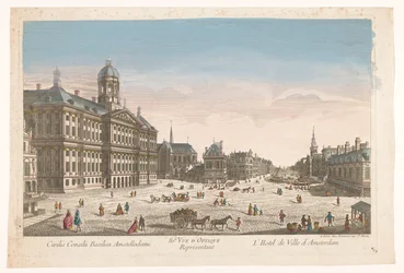 Utsikt över stadshuset och Dam-torget i Amsterdam 80:e. Vue d