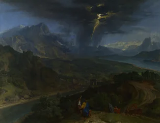 Bergslandskap med blixt, ca 1675
