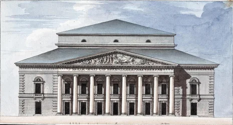 Fasaden på Sankt Petersburgs kejserliga Bolshoi Kamenny-teatern, 1802