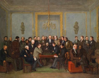Episk schackmatch mellan Pierre Saint Amant och Howard Staunton 1843) Peinture de Jean Henri Marlet (1771-1847) 1843 - Olja på duk Dim 71x91,5 cm Privat samling