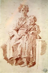 En ung flicka med sin syster, 1774 (röd krita på papper)