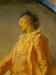 Detalj av "" Början av modellen"" En ung blyg modell vågade vara. Målning av Jean Honore Fragonard (1732-1806). Paris. Jacquemart Andre-museet