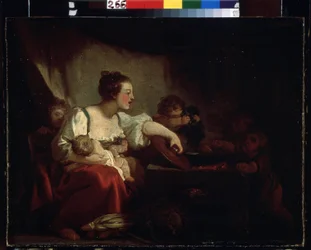 ""Den fattiga familjen"" (Den fattiga familjen) Målning av Jean Honore Fragonard (1732-1806) 1760-1762 Pushkin Museum, Moskva