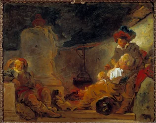 Nattscen kallad Dream of the Beggar Painting av Jean Honore Fragonard (1732-1806) 1700-talssol. 0,74x0,99 m