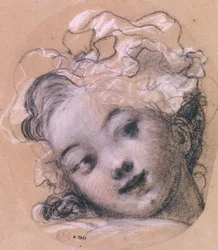 Porträtt antas vara Rosalie, dotter till konstnären (kol och krita på papper)