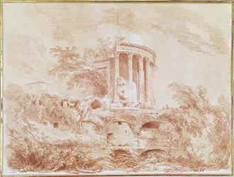 Sybilens tempel i Tivoli (röd krita på papper)